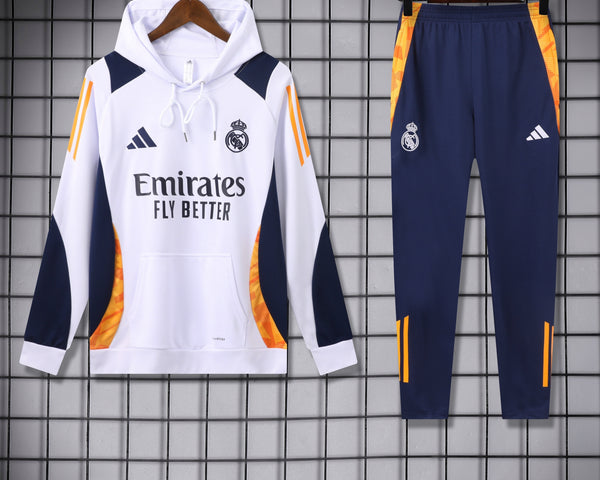 Ensemble Sweat capuche Real Madrid 2024 2025 Blanc Orange